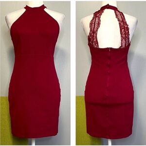 Lulus Endlessly Alluring Red Lace Back Mini Bodycon Dress Large